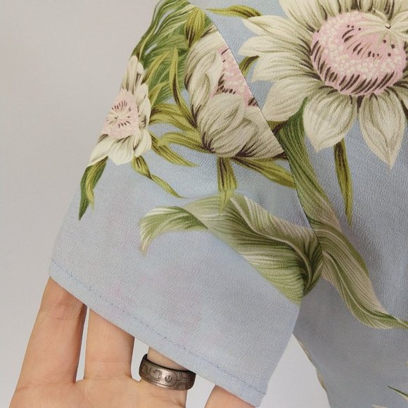 Vintage Kaua'iana Hawaiian Midi Dress Size M Petite Blue Floral Tropical *FLAWS - Picture 11 of 14